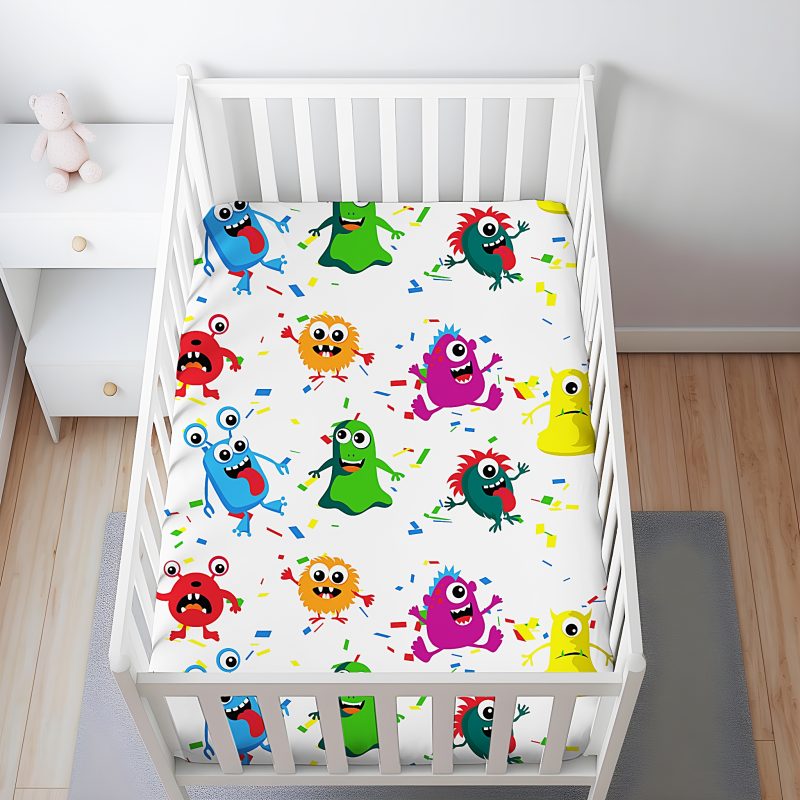 Toddler Fitted Bed Sheet 100% Cotton 70x160 cm Monsters
