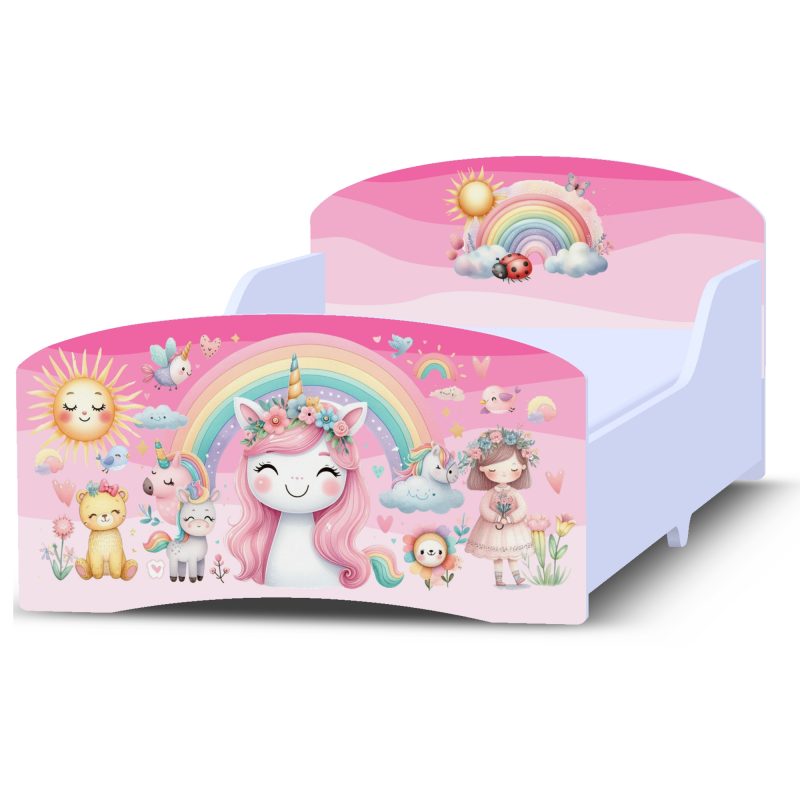 PINK RAINBOW UNICORNS Girls Toddler Bed + Mattress - Image 2